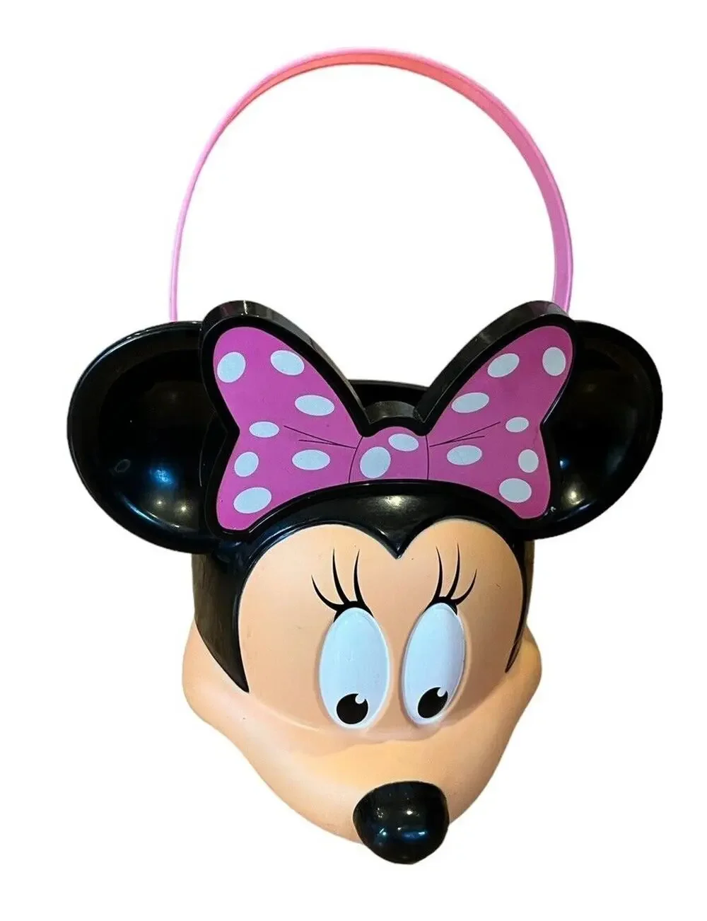 Disney Minnie Mouse Popcorn Bucket Pink Polka Dot Bow Head Pink Handle